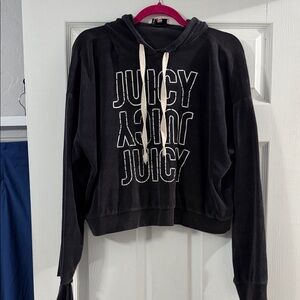 Juicy Couture Black Hoodie with White Logo and Cream Drawstrings